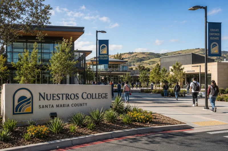 College campus with students