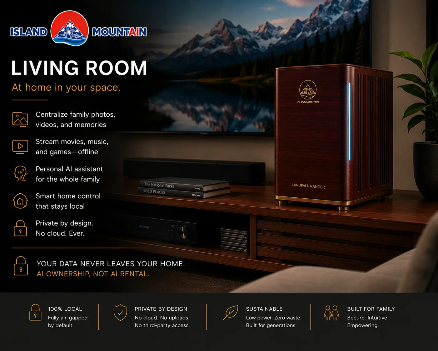 Landfall Ranger in a modern living space with media center and family memories